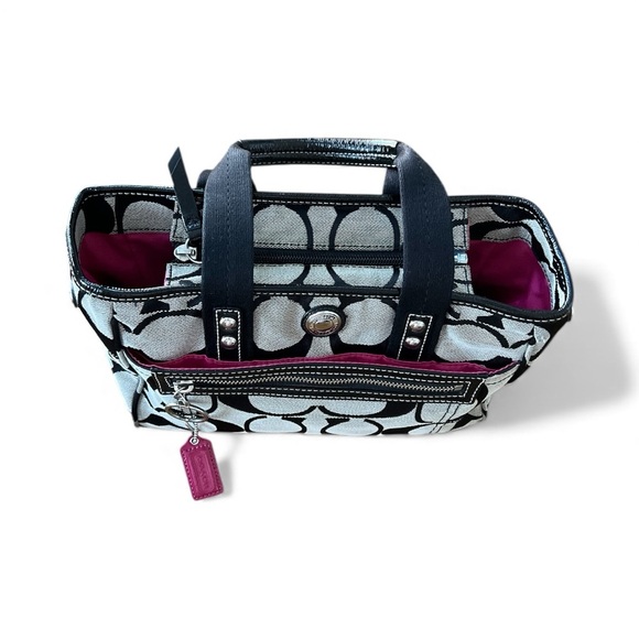 Coach F14877 Signature Black Gray C Jacquard Purse Patent Leather & Dust Bag - Picture 3 of 13